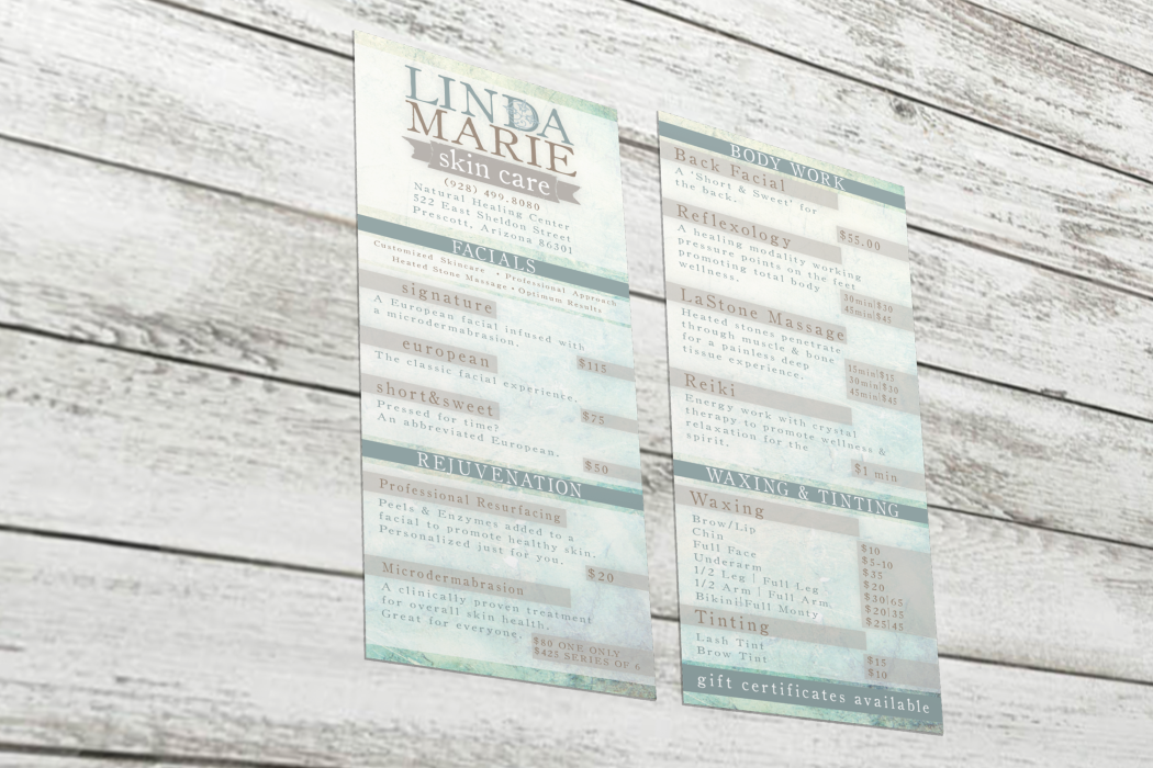 Price Sheet - Linda Marie Skin Care - Jenne Anne Designs | Design - Print - Web