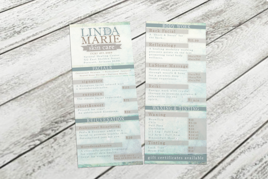 Price Sheet - Linda Marie Skin Care